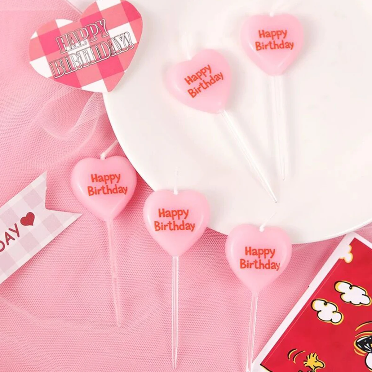 5pcs Cute Heart Shaped Birthda - Zebra Candle Supplies 评论和价格